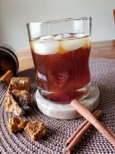iced chaga tea in glass cup